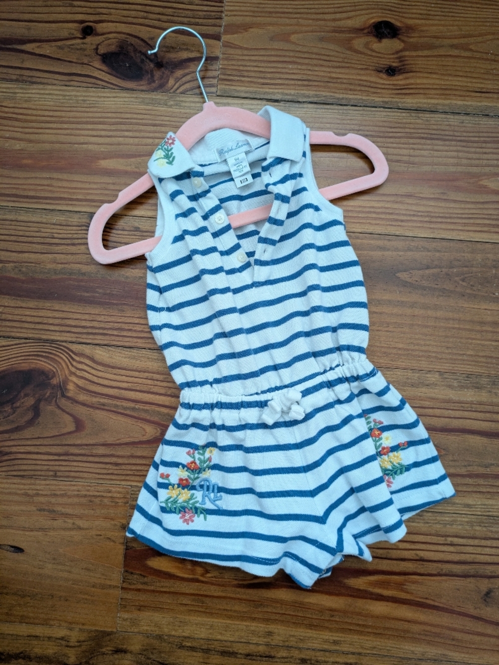 Ralph Lauren White and Blue Striped Girls Romper